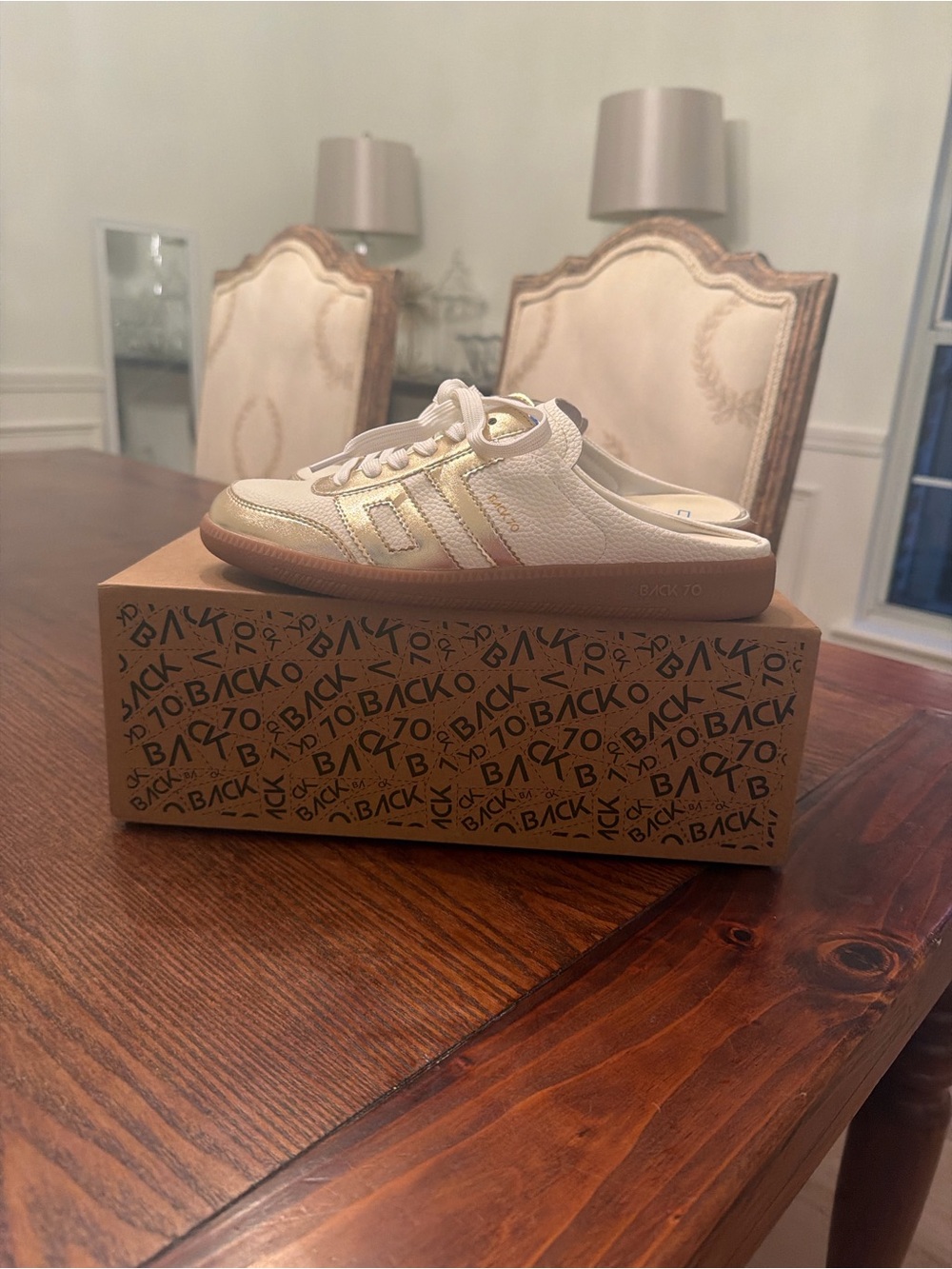 Women’s White and Gold Slip-On Sneaker Mule